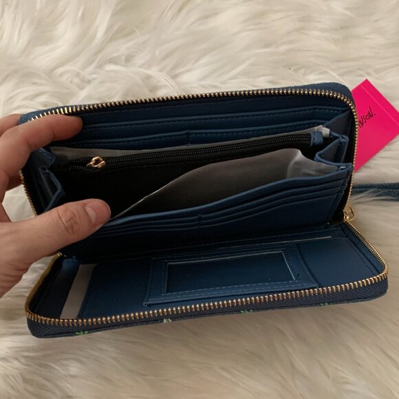 BETSEY JOHNSON Floral Bow Embroidered Denim Wallet Wristlet - Picture 5 of 5